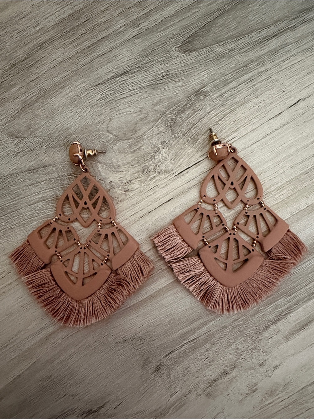 Stella & Dot Blush Tassel Cutout Drop Earrings